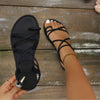 Women Minimalist Cross Strap Flat Sandals, Elastic Back Strap Open Toe Summer Shoes For Daily Commute Vacation Beach Outdoor Wear