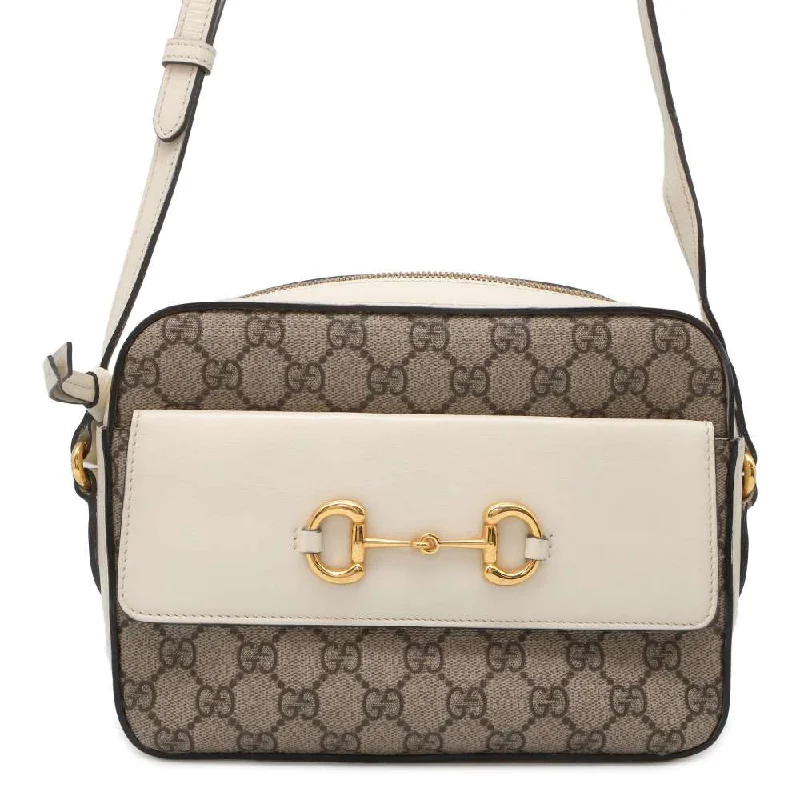 Gucci tote bags for women with a water - resistant coatingGUCCI GG Supreme Horsebit Shoulder Bag Beige/White 645454 PVC Leather Size Small