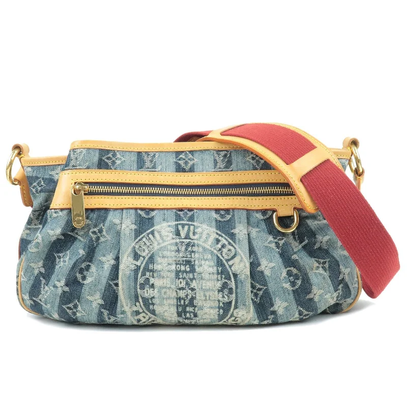 Louis Vuitton handbags with a beaded trim for a touch of glamourLouis Vuitton Monogram Denim Porte Epaule Raye MM Bag M95334 Blue