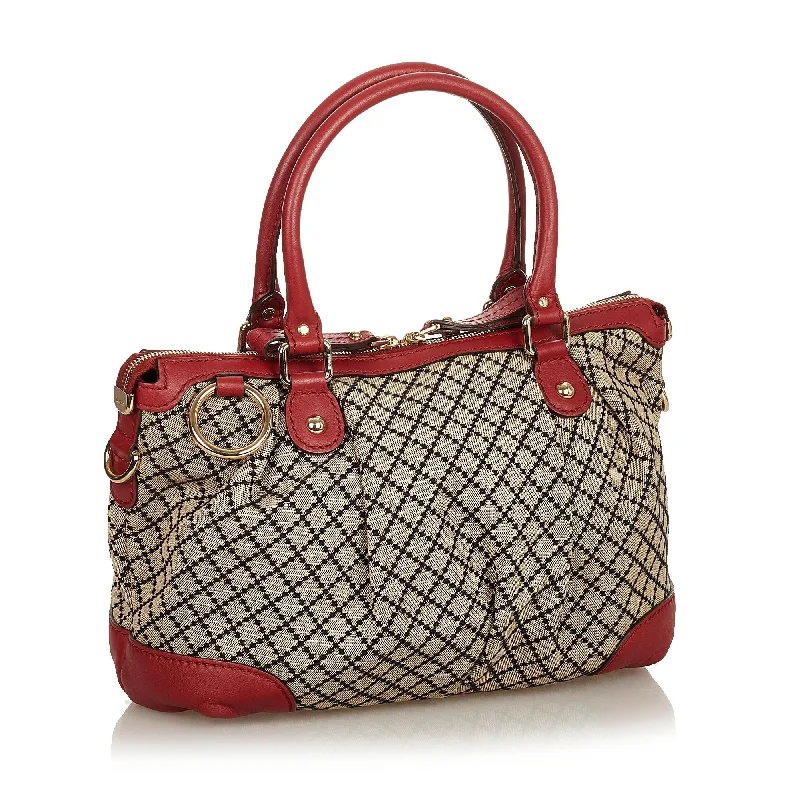 Gucci tote bags for women with a water - resistant coatingGucci Diamante Sukey Canvas Satchel (uvmkYz)