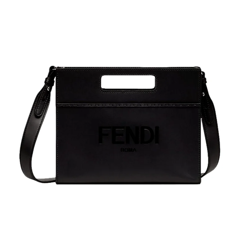 Ladies Fendi Peekaboo bags with a detachable shoulder strap for different carrying optionsFendi Logo 2-Way Smooth Black Leather Small Tote Bag