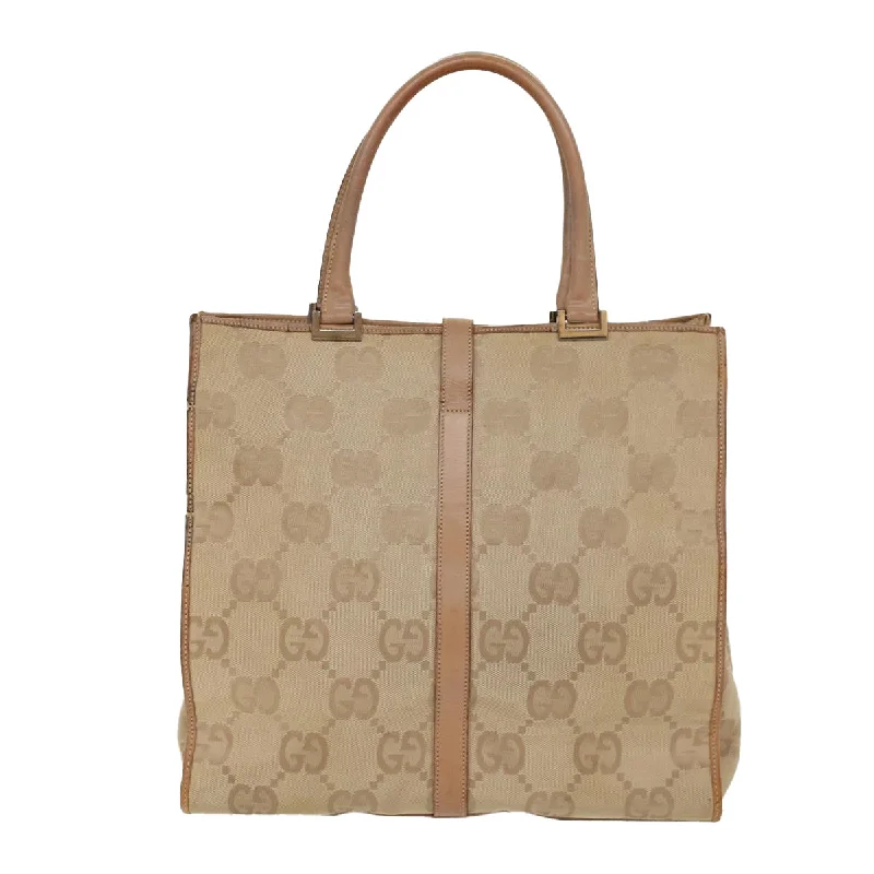 Women Gucci bags with a chain - link trim and a leather bodyGucci GG Canvas Jackie Tote Bag Beige  47994