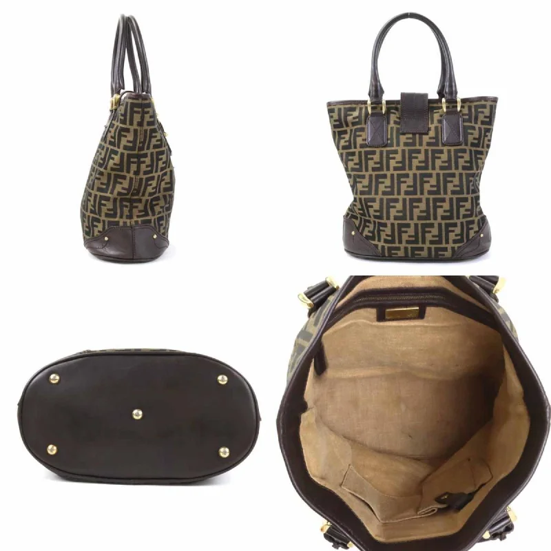 Ladies Fendi Peekaboo bags with a hand - carved leather detail for a unique and artisanal touchFendi Handbag Zucca Canvas/Leather Brown Gold Women's