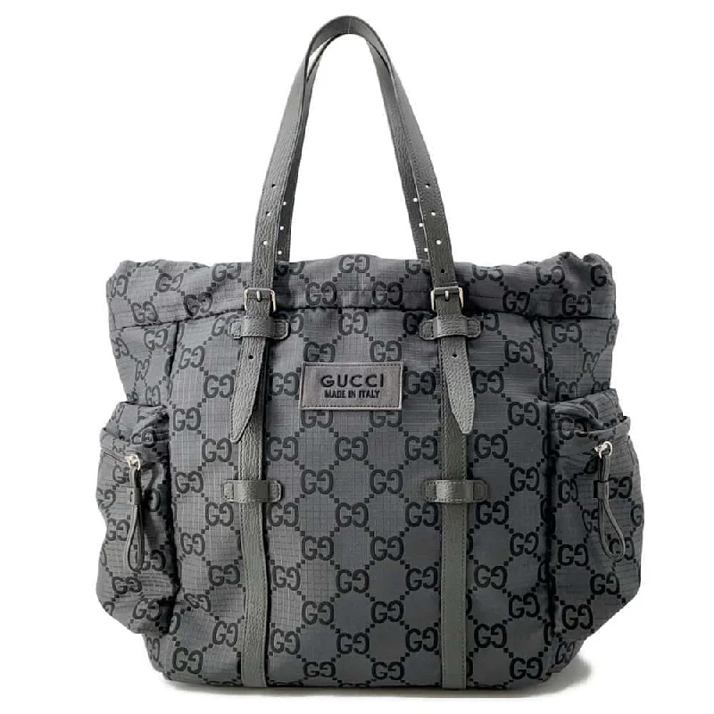 Gucci tote bags for women with a printed Gucci logoGUCCI GGNylon Ripstop Tote Bag Gray 767929 GGNylon Leather