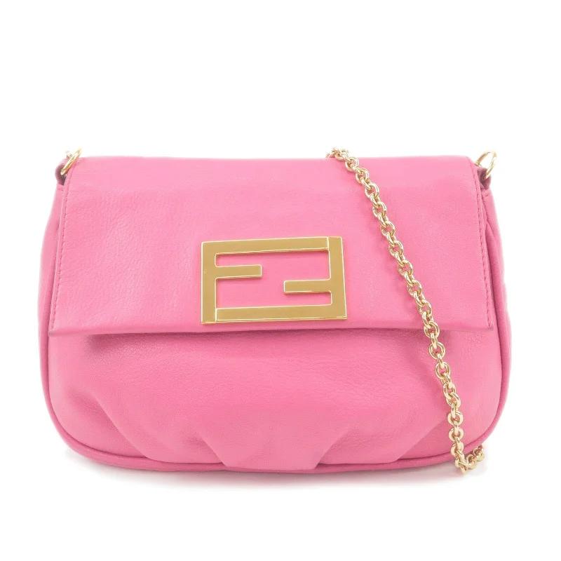 Fendi tote bags with a reinforced bottom for increased durabilityFENDI Leather Chain Shoulder Bag Purse Pink 8M0276