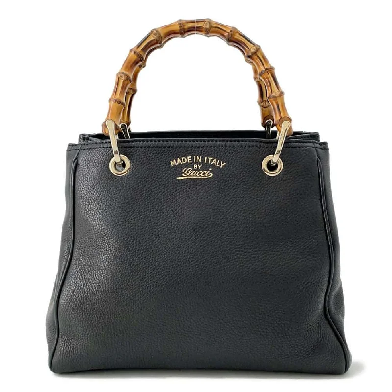 Medium - sized Women Gucci handbags for everyday useGUCCI Bamboo Shopper Tote Black 336032 Leather