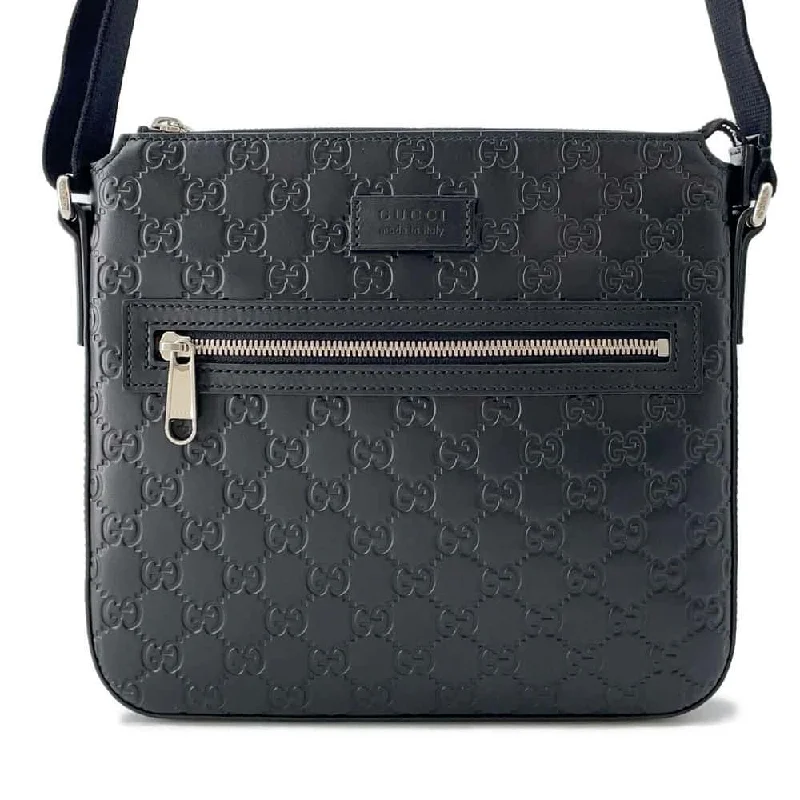 Ladies Gucci shoulder bags with a wide - width strapGUCCI Guccissima Messenger Bags Black 406410 Leather