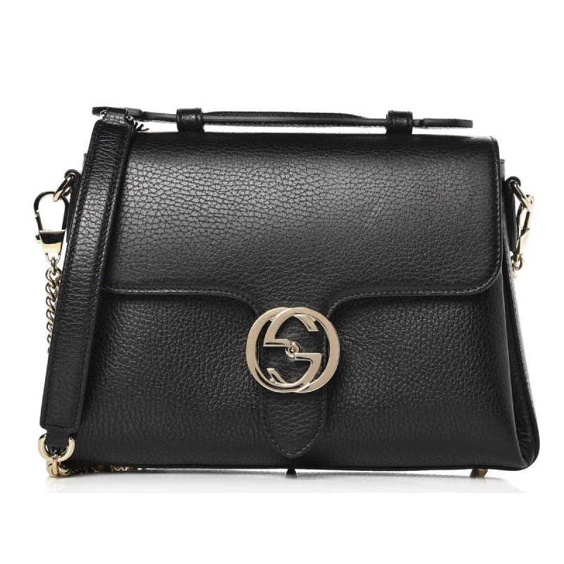 Women Gucci Sylvie bags with a detachable ribbon detailGucci Interlocking G Black Calf Leather Chain Crossbody Bag