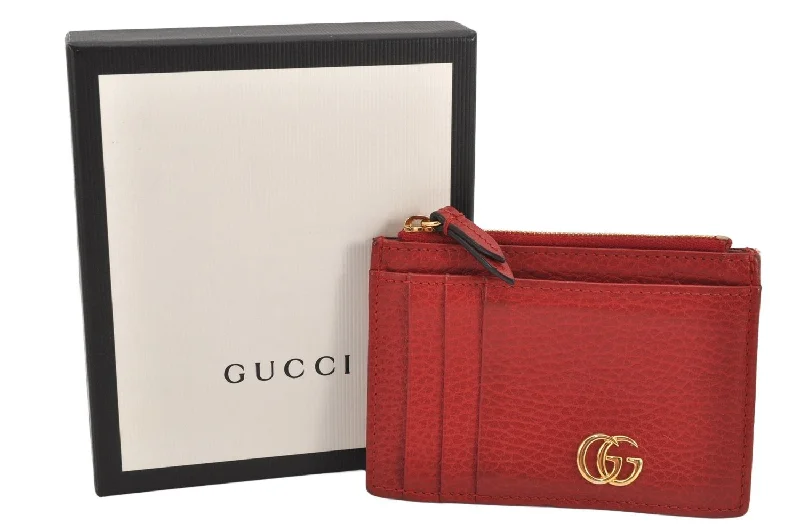 Gucci handbags for women with a back - zip pocketAuthentic GUCCI GG Marmont Card Pass Case Wallet Leather Red 574804 Box 2811K