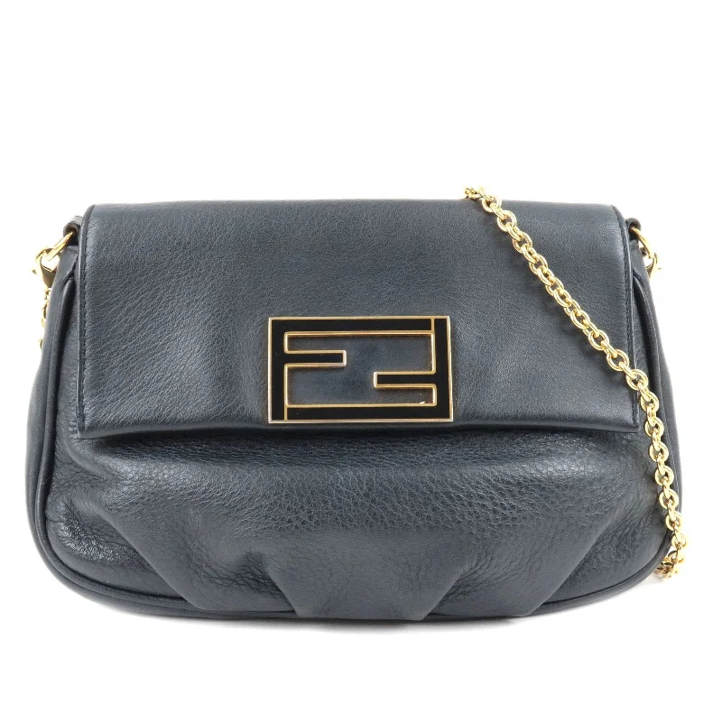 Fendi tote bags with a thermal - insulated pocket for keeping drinks hot or coldFENDI Leather Chain Shoulder Bag Purse Black 8M0276