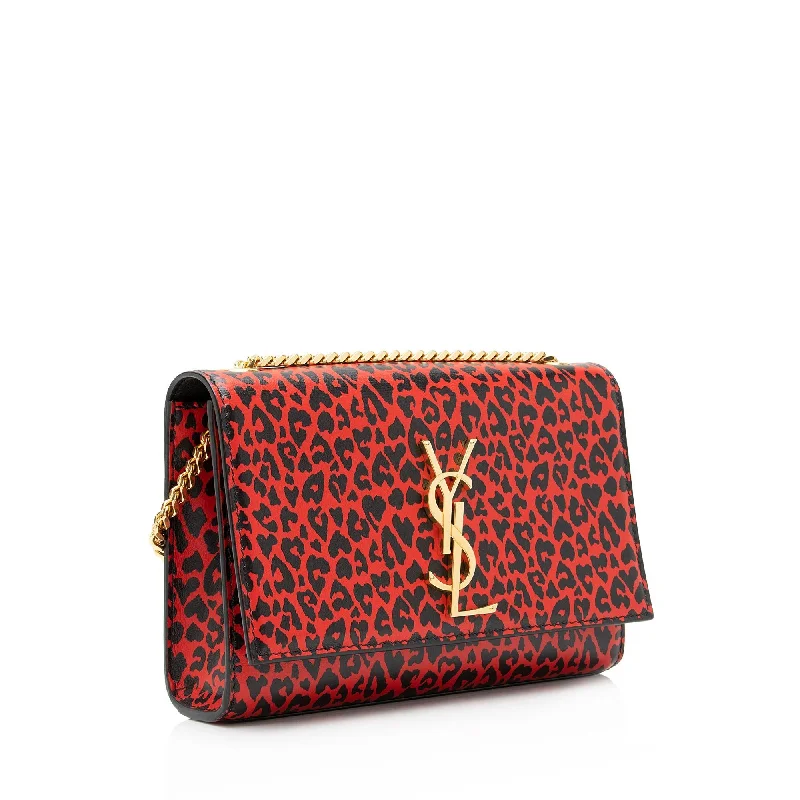 Yves Saint Laurent luxury handbags for womenSaint Laurent Leopard Heart Print Leather Monogram Kate Chain Small Shoulder Bag Z47rYb