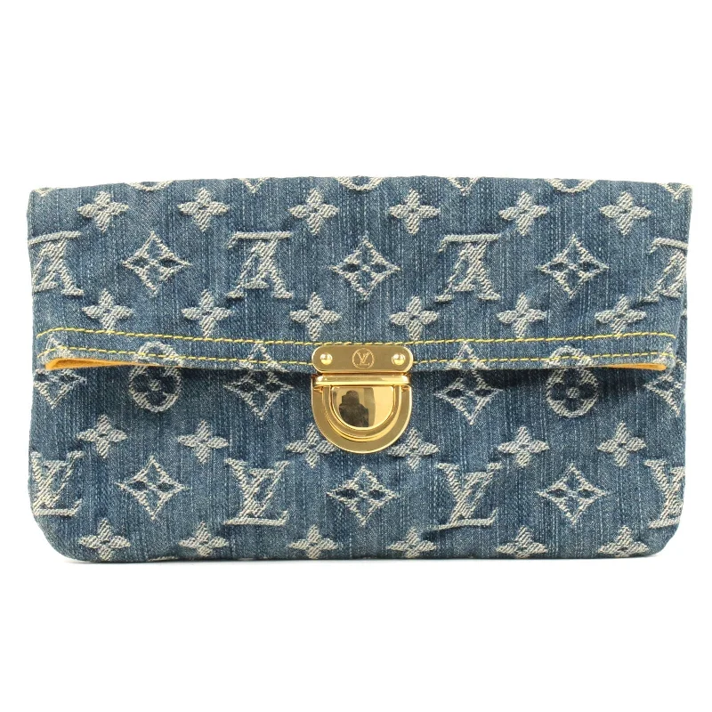 Ladies Louis Vuitton shoulder bags with a wide - width strap for comfortLouis Vuitton Monogram Denim Pochette Plat Clutch Bag M95007