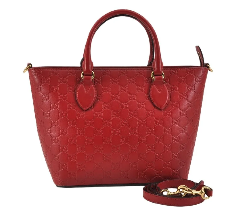 Gucci tote bags for women with a double - handle designAuthentic GUCCI Guccissima 2Way Tote Hand Bag GG Leather 432124 Red 2957K