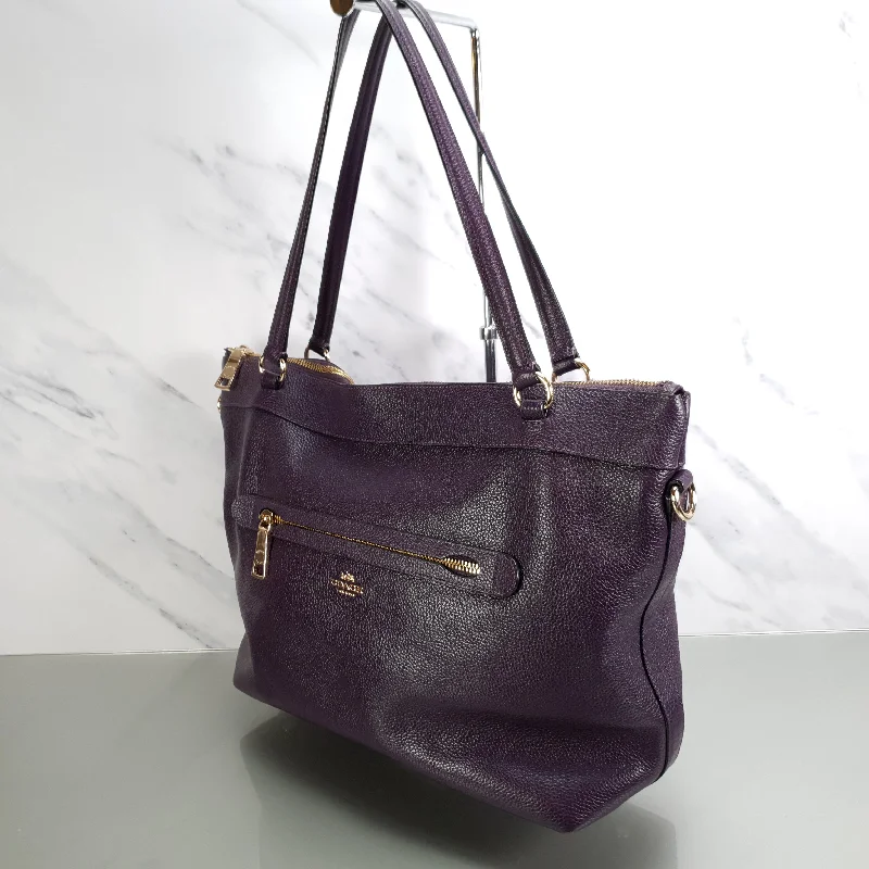 Coach crossbody bags with a keychain holder for practicalityCoach Tyler Zip Tote Bag in Purple Pebble Leather