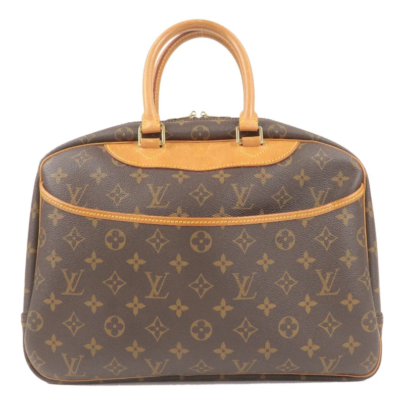 Louis Vuitton tote bags with a printed LV logo on the front for brand visibilityLouis Vuitton Monogram Deauville Hand Bag Brown M47270