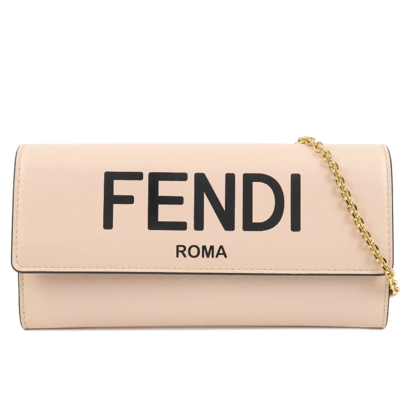 Fendi By The Way bags with a 3D - printed FF logo for a modern and textured lookFENDI Leather Chain Wallet WOC Long Wallet Light Pink 8M0365