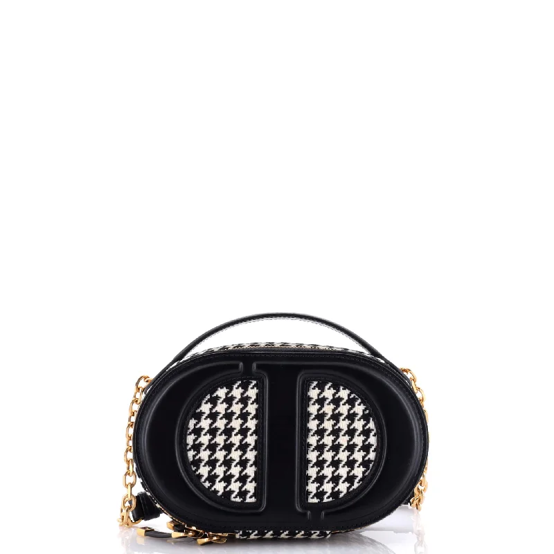 Compact crossbody bags for travelCD Signature Oval Camera Bag Houndstooth Canvas and Leather