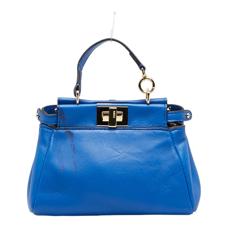 Fendi crossbody bags with a reflective strap for safety during low - light conditionsFENDI Peekaboo Handbag 8M0355 Calf Leather Electric Blue