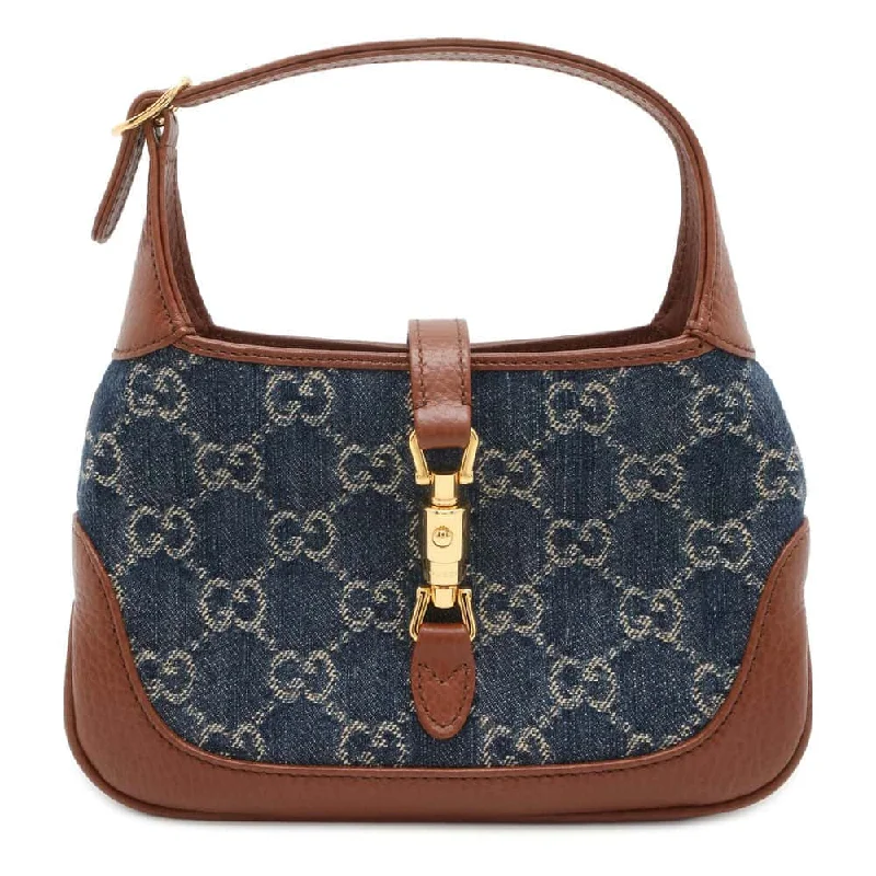 Ladies Gucci handbags with a detachable coin purse insideGUCCI GG Supreme Jackie1961 2wayShoulder Bag Blue/Brown 637092 Denim Leather