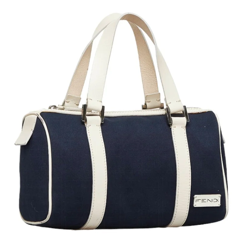 Fendi bags with a detachable sunglass holder for easy access to eyewearFENDI handbag navy white canvas leather ladies