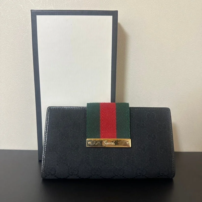 Gucci backpacks for women with a hidden back pocketGucci GG Canvas Long Wallet Black With Red Green Stripe