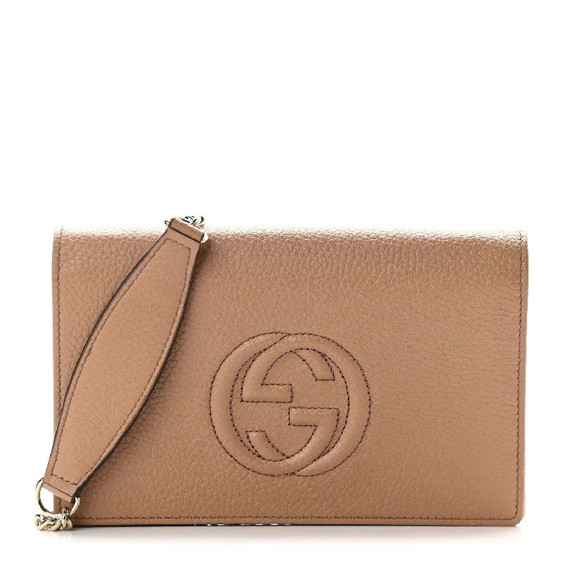 Gucci Marmont bags for women with gold - toned hardwareGucci Soho Wallet on Chain Camelia Beige Leather Crossbody Clutch Bag