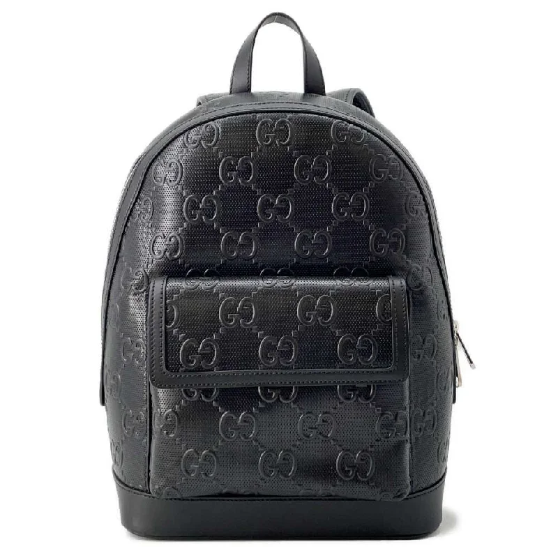 Ladies Gucci shoulder bags with a wide - width strapGUCCI GG Embossed Backpack Black 658579 Leather