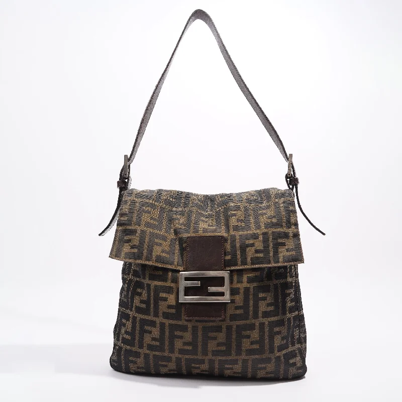 Ladies Fendi Peekaboo bags with gold - toned hardware for a touch of luxuryFendi Mamma Baguette Brown Zucca Canvas