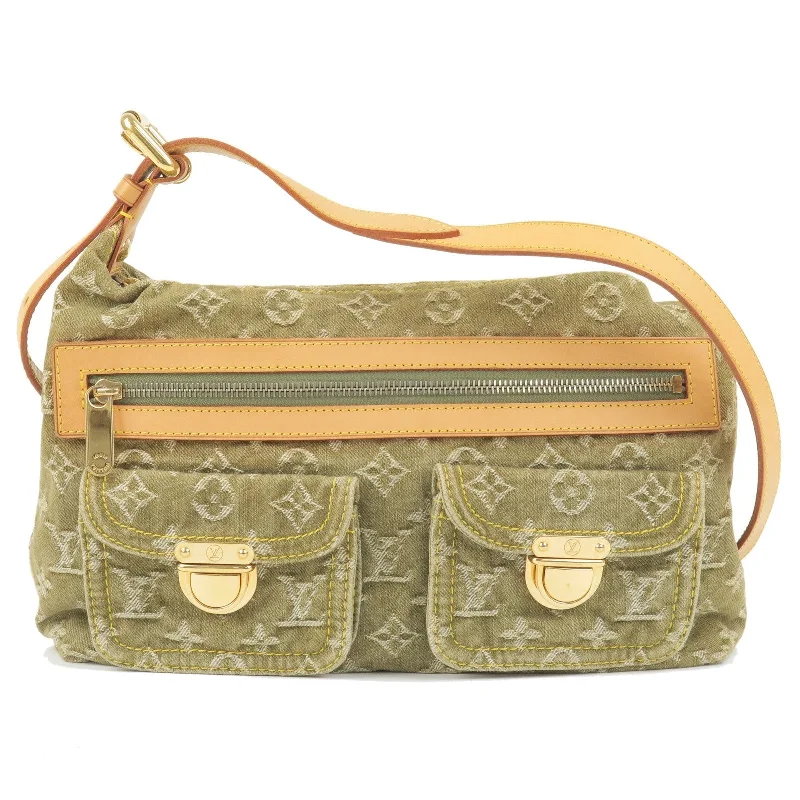 Ladies Louis Vuitton shoulder bags with a tassel decoration for charmLouis Vuitton Monogram Denim Baggy PM Shoulder Bag Green M95213