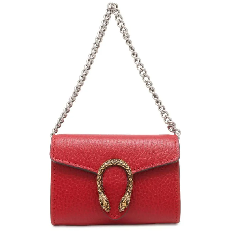 Women Gucci tote bags in GG Supreme canvas for a branded feelGUCCI Dionysus Chain Card Case Red 574930 Leather