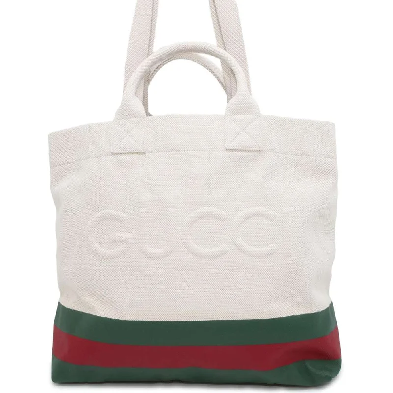 Women Gucci Sylvie bags with a detachable ribbon detailGUCCI Tote Bag with embossed details Natural 782741 Canvas