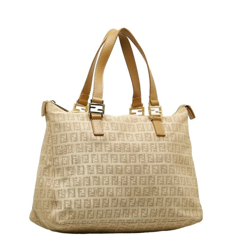 Fendi handbags with a holographic FF logo for a futuristic and trendy lookFendi Zubkino Handbags 8BH138 Beige Canvas Ladies Fendi