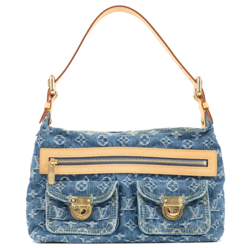 Louis Vuitton bags with a front - zip pocket for small items like keysLouis Vuitton Monogram Denim Baggy PM Shoulder Bag Blue M95049