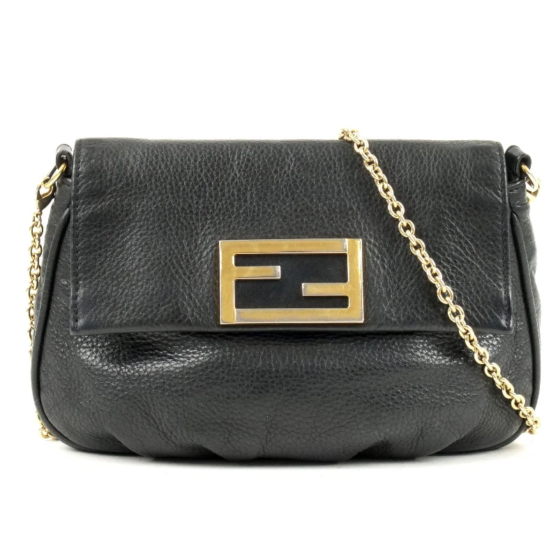 Fendi tote bags with a double - zip closure for enhanced securityFENDI Leather Chain Shoulder Bag Purse Black 8M0276