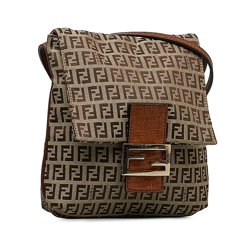 Ladies Fendi Baguette bags with a star - shaped charm for a playful and trendy touchFendi Zkino Sliding Shoulder Bag 8BT075 Beige Brown Canvas Leather Ladies Fendi