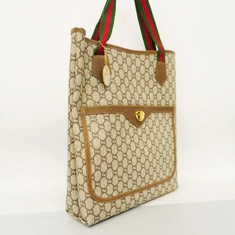 Women Gucci bags with interlocking G hardware for a classic lookGUCCI  Sherry Line Tote Bag 137396 Women's GG Plus,PVC Tote Bag Beige