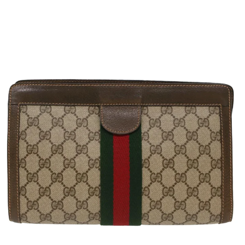 Women Gucci bags with a zippered interior pocketGUCCI GG Canvas Web Sherry Line Clutch Bag Beige Red Green 89.01.002  bs7231