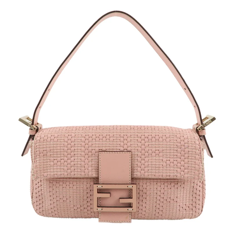 Fendi handbags with a holographic FF logo for a futuristic and trendy lookFENDI Mamma Baguette Leather Shoulder Bag Pink 8BR600