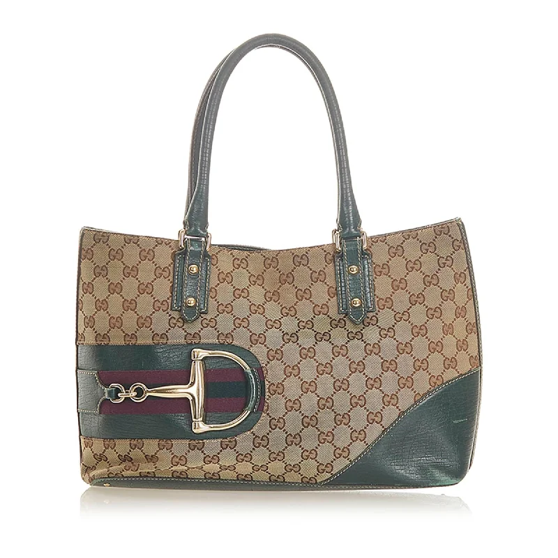 Gucci backpacks for women with a multi - pocket designGucci GG Canvas Hasler Tote Bag (SHG-19679)