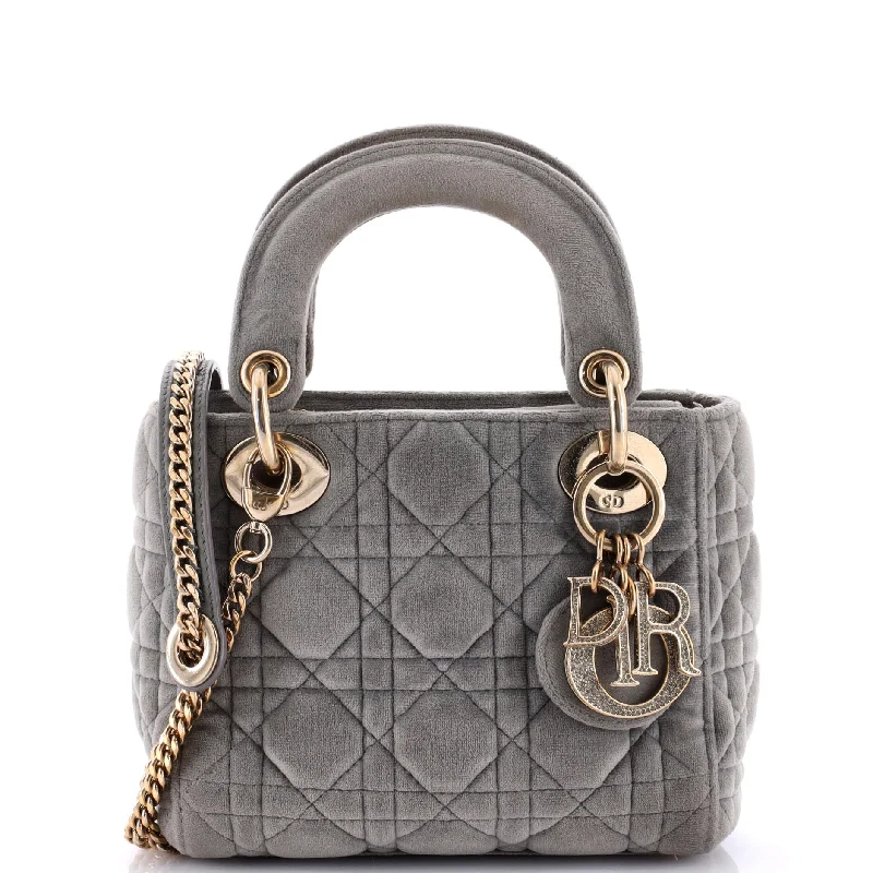 Vintage-inspired handbagsLady Dior Chain Bag Cannage Quilt Velvet with Crystal Charms Mini