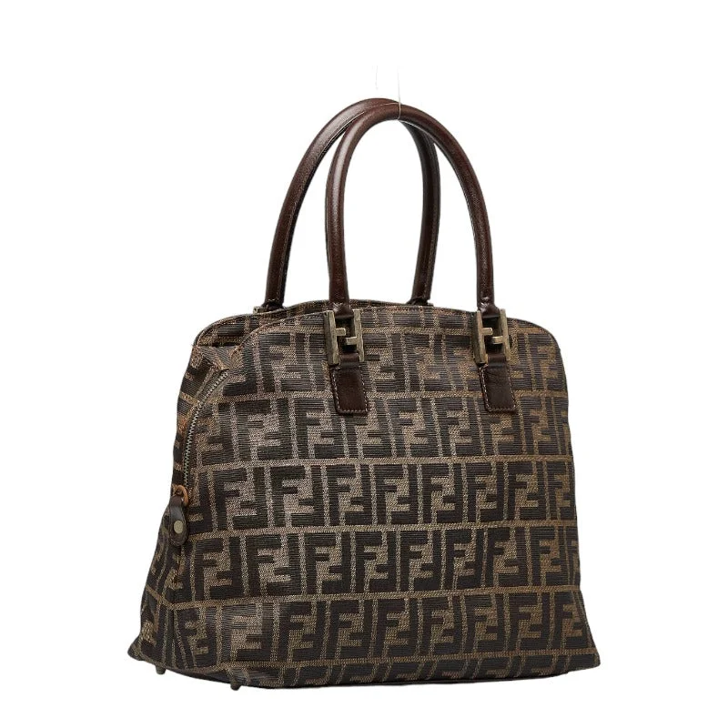 Fendi Baguette bags with a hand - embroidered floral design for a romantic and elegant touchFendi Zucca Handbag Tote Bag Brown Canvas Leather  Fendi