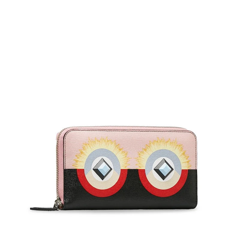 Fendi tote bags with a self - cleaning interior lining for easy maintenanceFendi Monster Continental Wallet Round Fassner Long Wallet 8M0299 Pink Black Leather Ladies Fendi