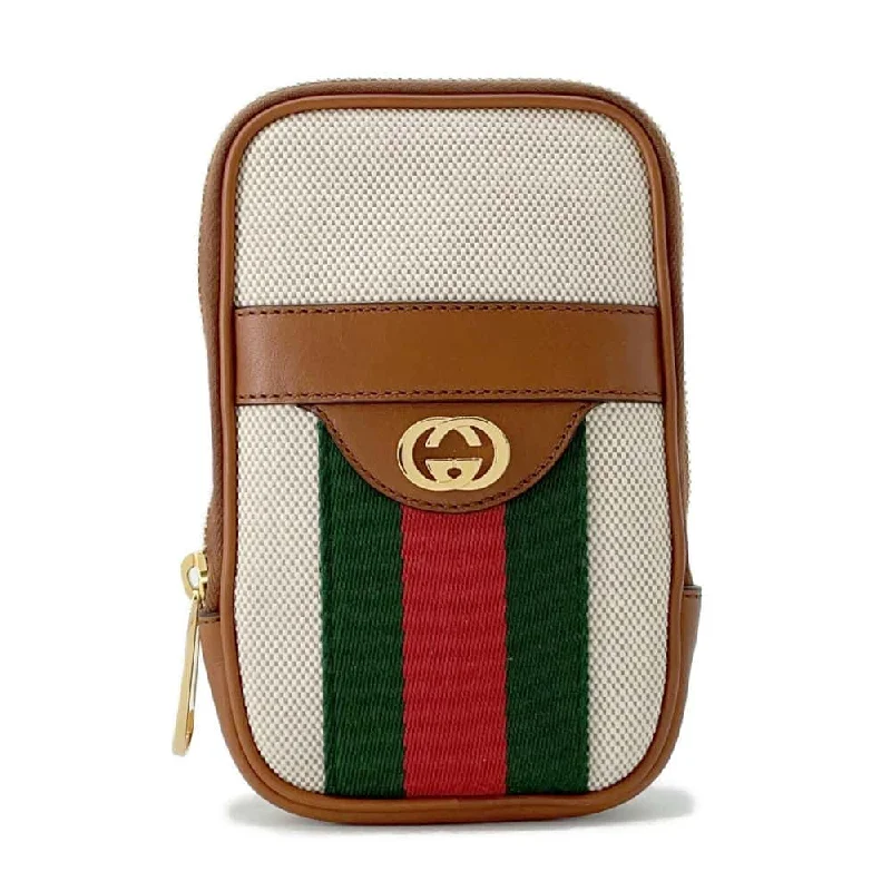 Women Gucci bags with a front - zip pocket for small itemsGUCCI Cherie Line Belt Bag Phone Case Beige/Brown 581519 Canvas Leather