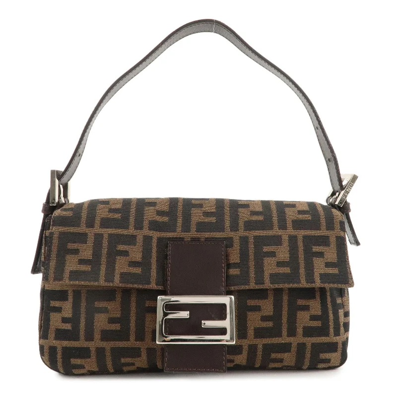 Fendi By The Way bags with a contrast - colored interior for visual interestFENDI Mamma Baguette Canvas Leather Shoulder Bag Brown Black 26424