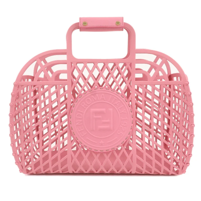 Ladies Fendi Peekaboo bags with a back - pocket organizer for better organizationFENDI Logo Plastic Leather Basket Bag Hand Bag Pink 8BH389