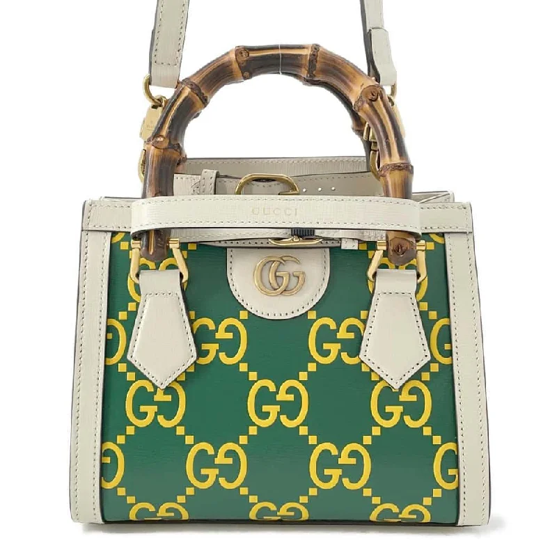 Gucci backpacks for women with a sleek silhouetteGUCCI Diana 2way Tote Bag White/Green/Yellow 655661 Leather Bamboo Size Mini