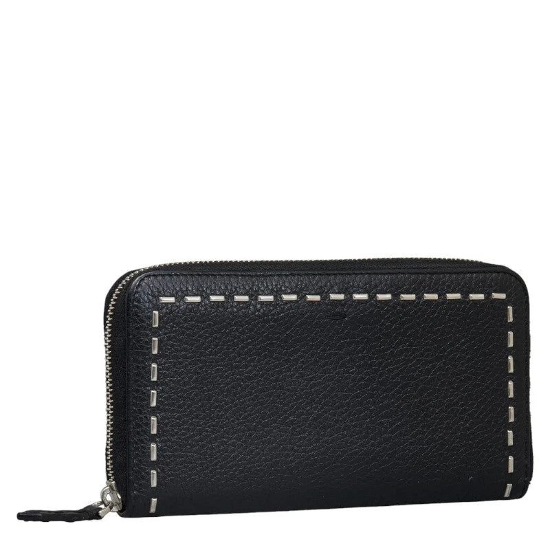 Fendi handbags with a metal - framed clasp for durability and a stylish lookFendi Celeria Roundfashner Long Wallet 7M0210 Black Leather Ladies Fendi