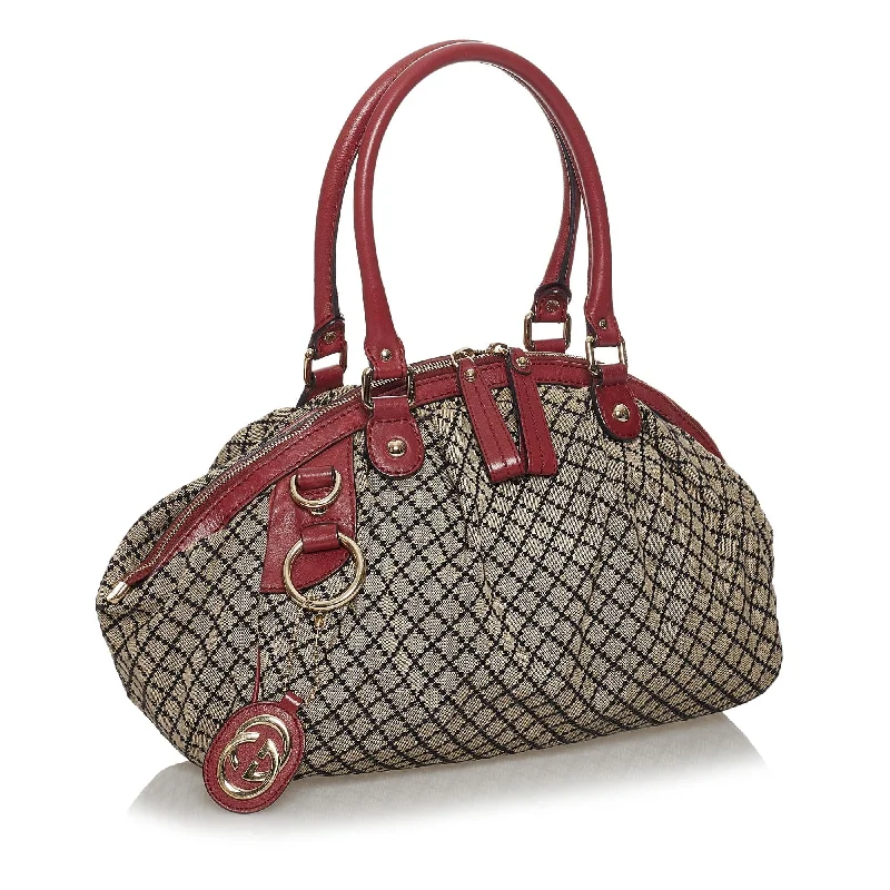 Women Gucci bags with a zippered interior pocketGucci Diamante Sukey Canvas Satchel (31216)