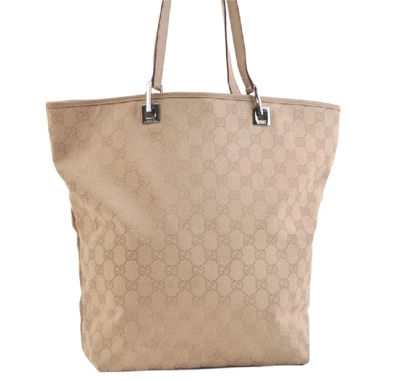 Women Gucci Sylvie bags with a leather - wrapped handleAuthentic GUCCI Vintage Shoulder Tote Bag GG Canvas Leather 31243 Beige 2818K