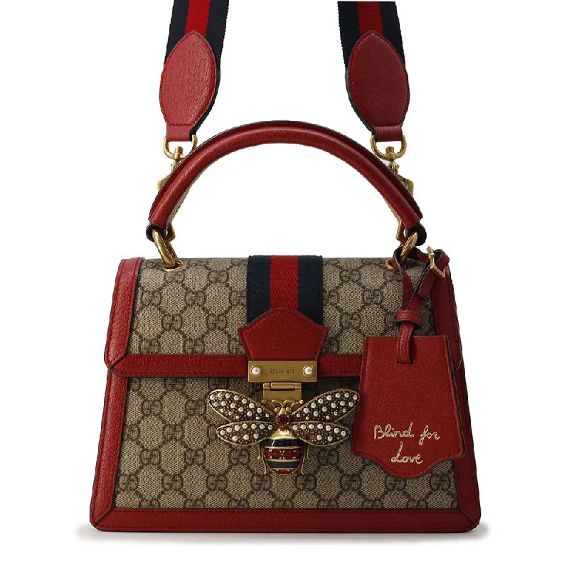 Ladies Gucci shoulder bags with a magnetic - closure flapGUCCI GG Supreme Queen Margaret 2waBag Beige/Red 476541 GG SupremeCanvas Leather